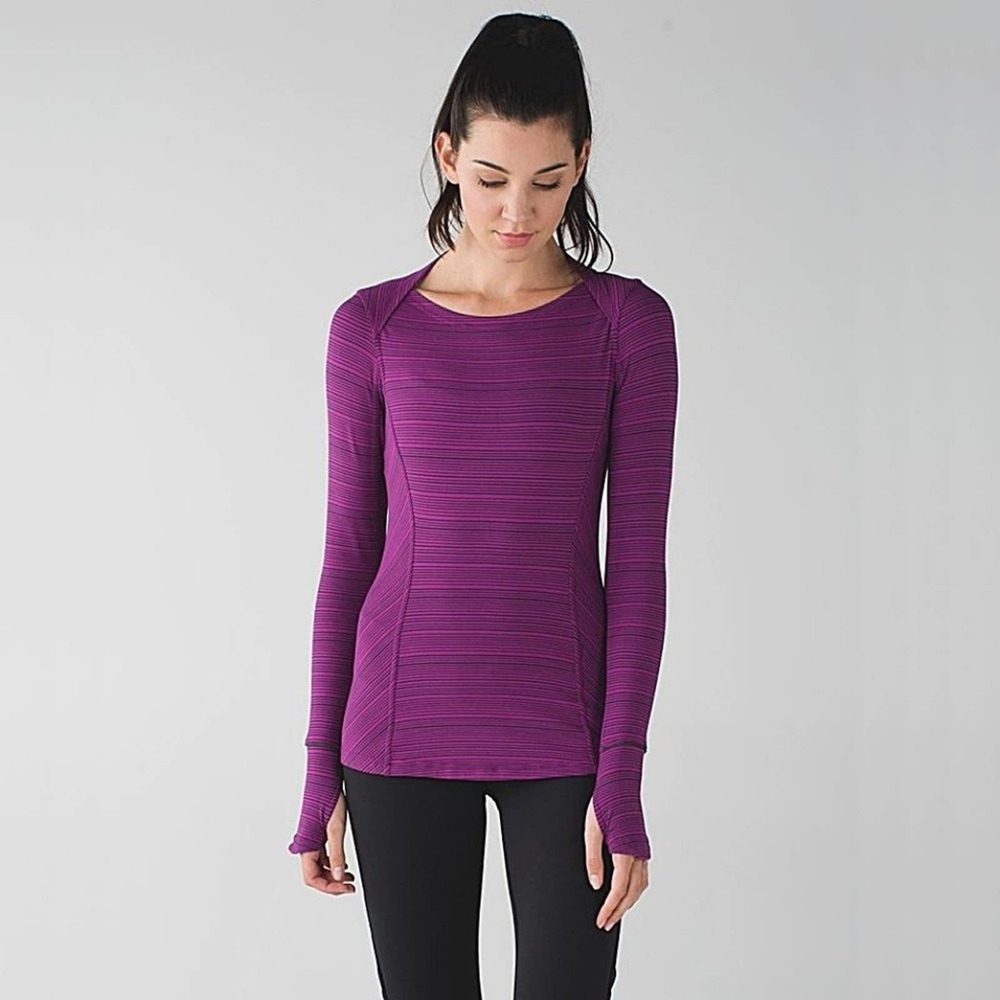 Lululemon Kanto Catch Me Long Sleeve in Kanto Stripe Regal Plum Naval Blue